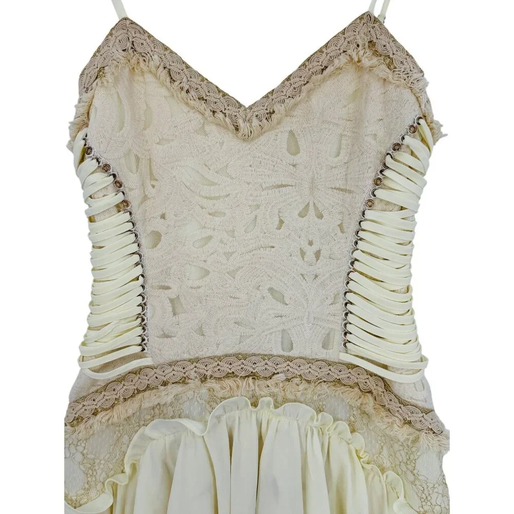 NWT Free People Ixiah Liminal Ivory Lace Ruffle Mini Dress | Grunge Fairycore 6 - Picture 4 of 16